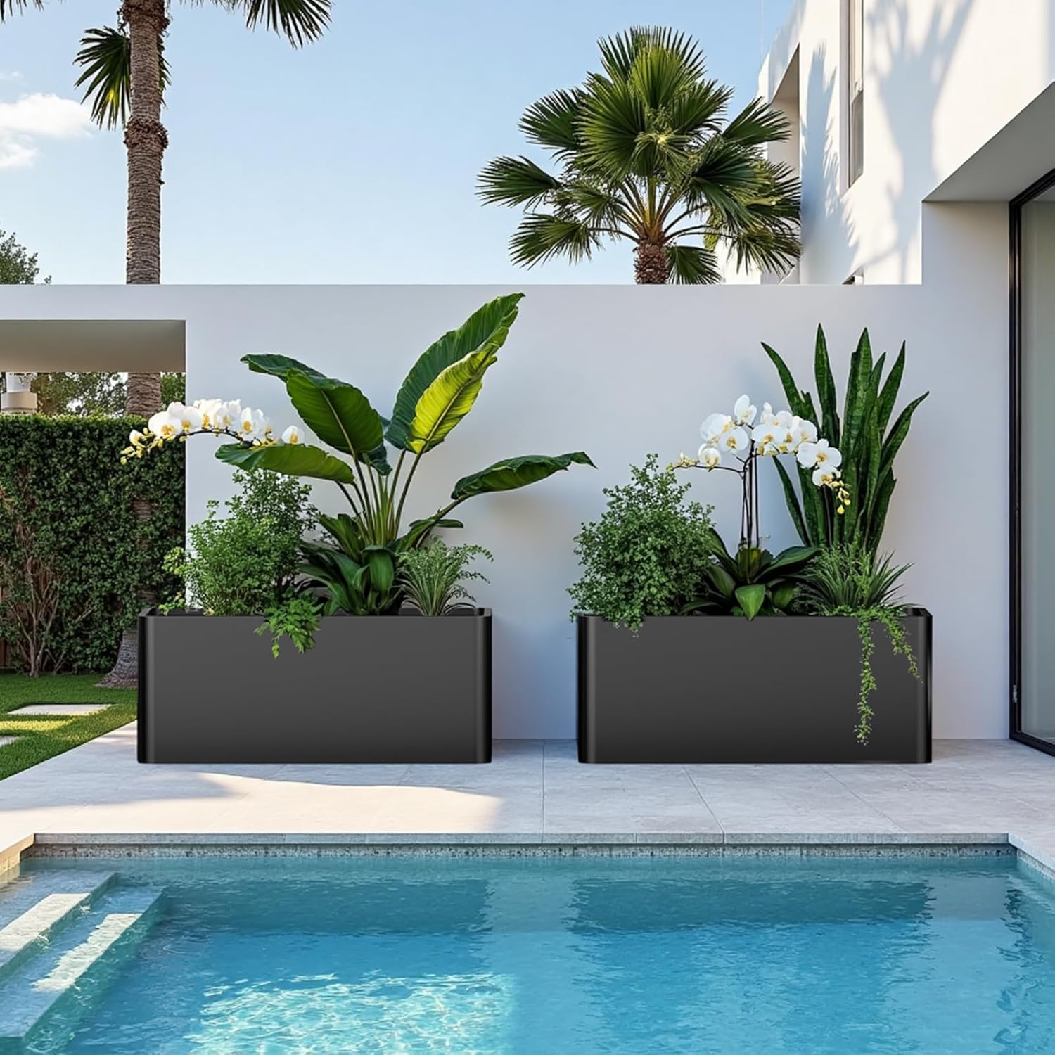 Metal Rectangular Planter Box 36" L x 15" W x 15" H,Large Planter for Outdoor Plants with 6 Drainage Holes for Commercial Residential Patio Deck Garden