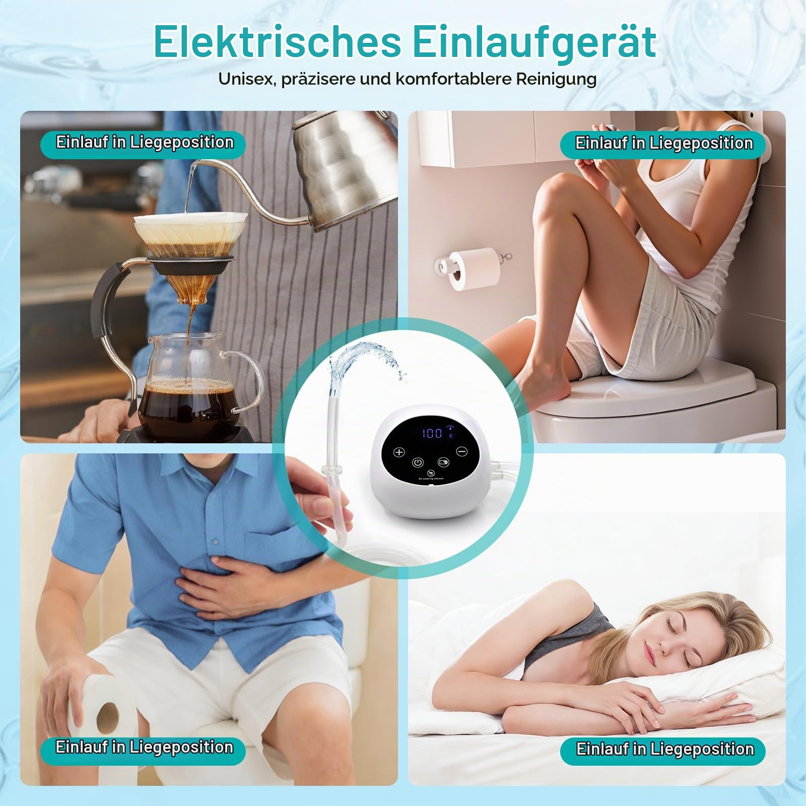 Electric Enema Kit für Darmreinigung, Kaffee-Einlauf Set für Männer & Frauen, Organisches Kaffee-Enema-System mit LCD-Display, 100 Stufen Wasserdruck- & Durchflusskontrolle, Wiederverwendbarer Anal-Du