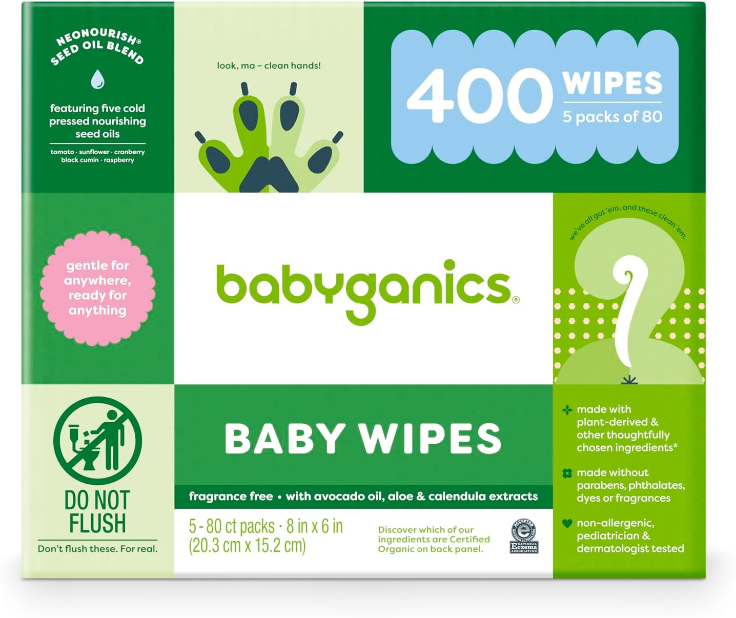 Baby Wipes, Unscented Diaper Wipes, 400 Count, (5 Packs of 80)