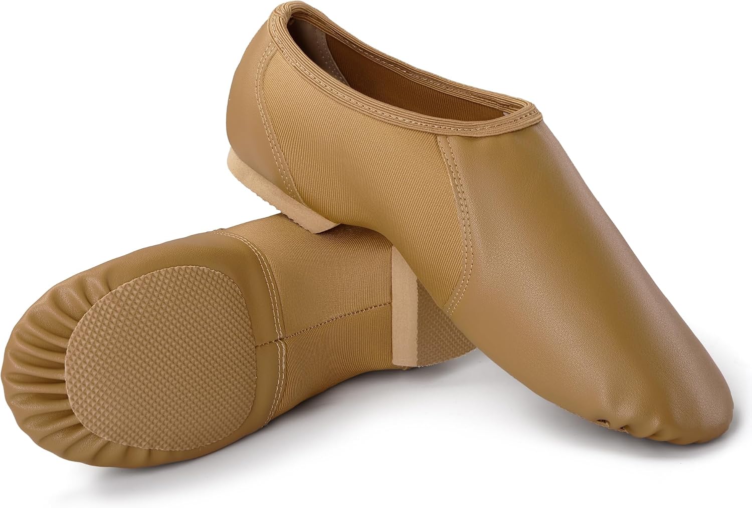 DWBH Unisex Jazz Shoe PU Leather Upper Women and Men's Slip-on Circle Elastic Dance Shoes