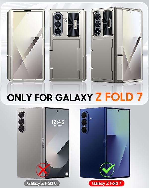 Vizvera for Samsung Galaxy Z Fold 7 Case RFID Wallet with Cards Holder[Kickstand][Camera Cover] Shockproof Silicone Protective Phone Case for Z Fold 7 2025-Natural Titanium by Vizvera - Used condition - Image 2