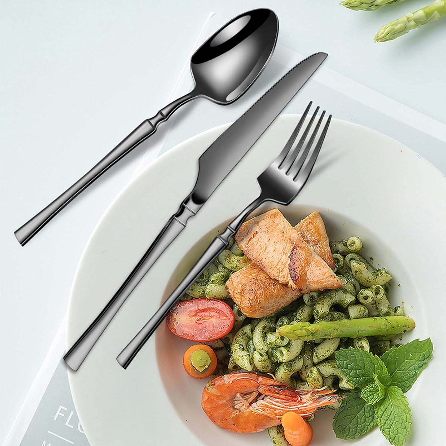 Mirror Polished Mirror Polished Utensils Set, Include Fork Knife Spoon Set, Modern Design Cutlery Utensil Sets, Dishwasher Safe(Size:24PCS,Color:Rose gold)