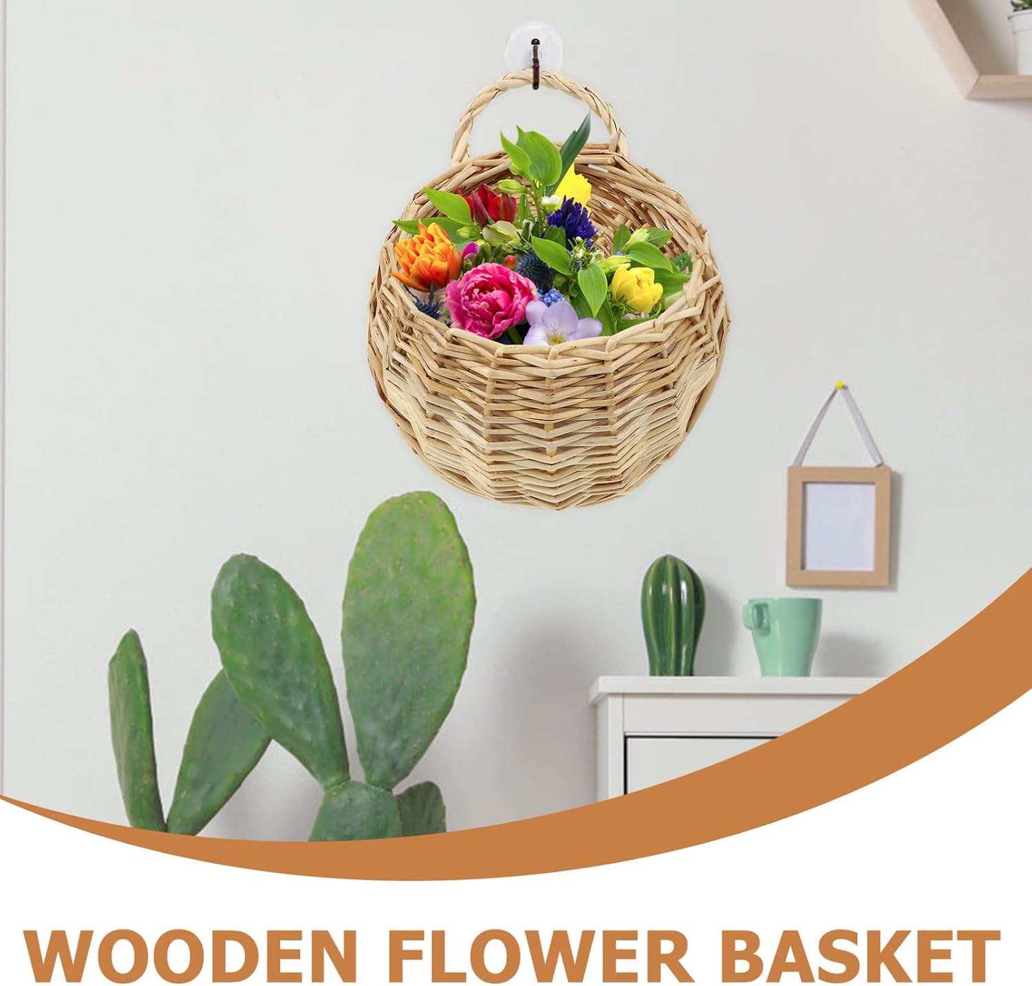 DOITOOL Woven Hanging Basket 2 Flower Planters Rustic Rattan Storage Organizer for Indoor Plants Kitchen Bathroom Home Decoration 9.05X7.08X3.54 Inches