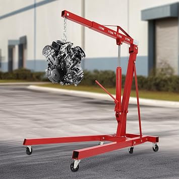 2 Ton Folding Hydraulic Engine Crane, Red Hydraulic Engine Hoist W/Wheels, Cherry Picker Shop Crane Lift, Carbon Steel Hydraulic Powered Hoist Lift, Heavy Duty Crane For Workshop, Warehouse, Wharves