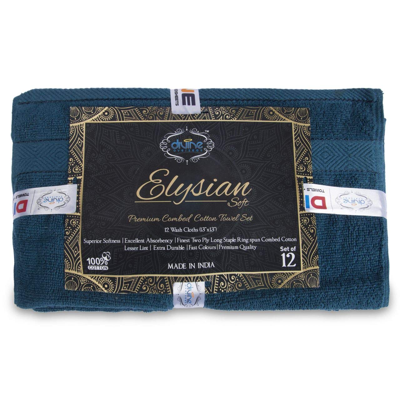 Divine Overseas Double Ply Cotton Yarn, Soft, Extra Absorbent & Durable, Quick-Dry Face Towel Set (Pack of 12, Teal Green) 3