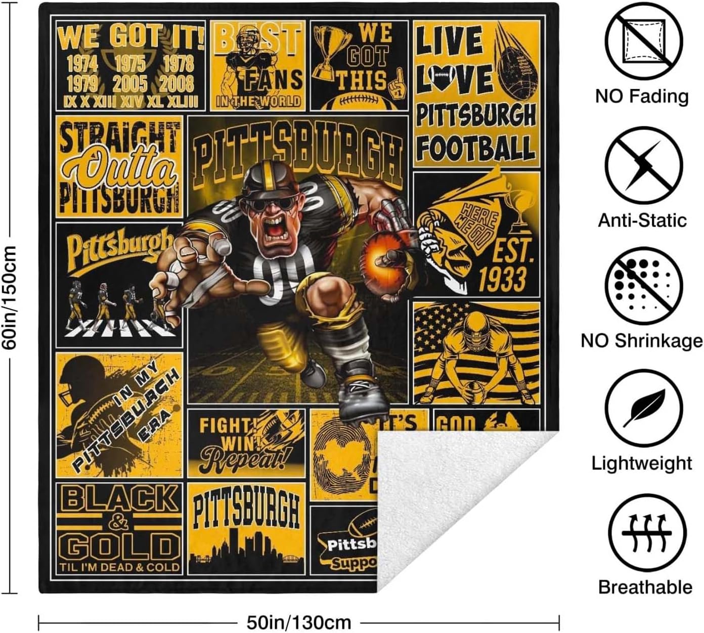 Football Blanket Gifts for Men 50" X 60", City Football Lovers Fan Gifts Merch Gear Suff Sports Fan Throw Blankets for Sofa Bed Bedroom Living Room Black