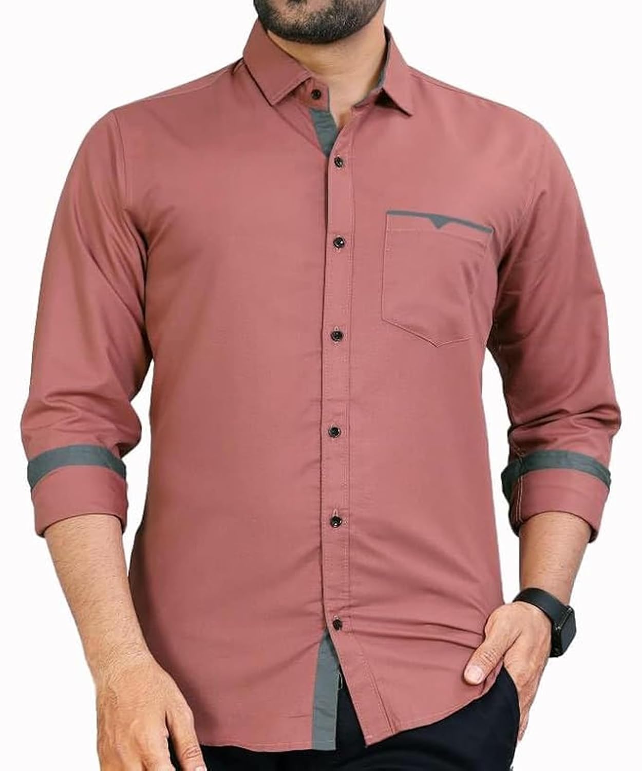 CB-COLEBROOK Men’s Regular Fit Solid Soft Touch Cotton Casual Shirt with Pocket Design with Spread Collar & Full Sleeves (Available in Plus Size)