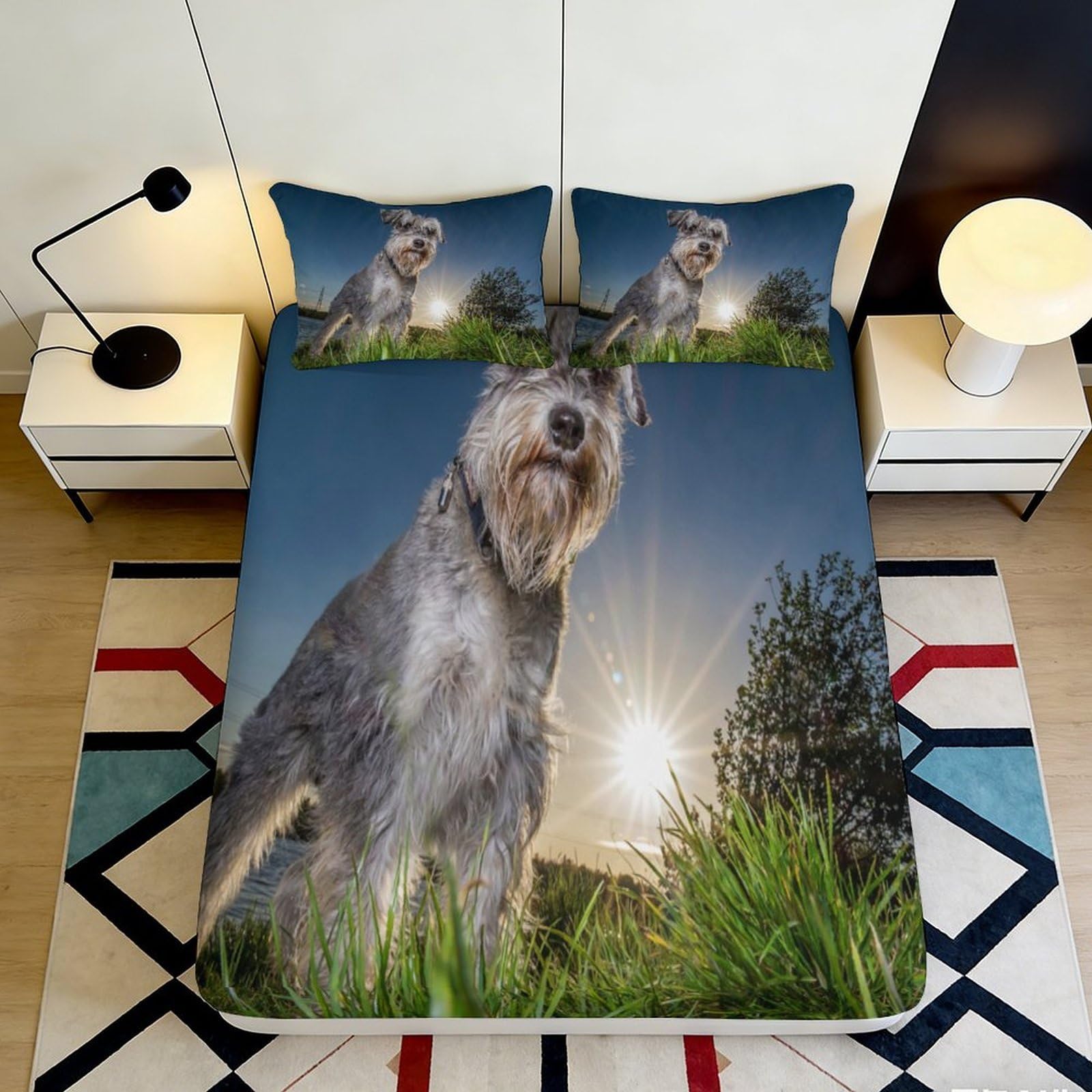 Jqzkxnhpbr Style-2 3D Printed Schnauzer Dog Fitted Sheet Microfiber Soft Breathable Meadow Bed Cover For Bedroom Guest Room Decor 90X200x25cm