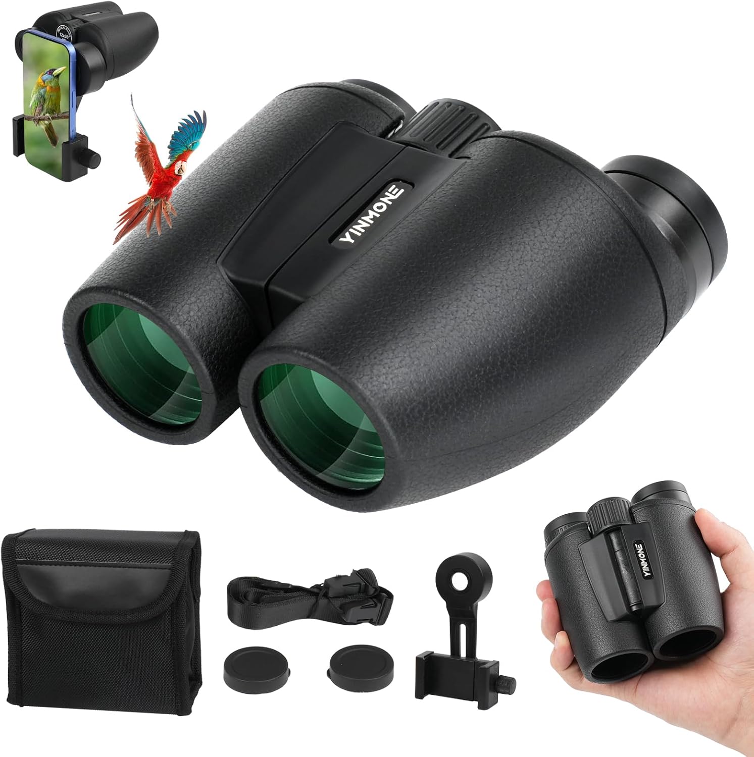 2026 New HD Small 12X30 Compact Binoculars with Phone Adapter BAK4 Prism FMC Lens, High Powered Small Lightweight Binoculars for Kids&Adults Bird Watching,Outdoor,Wildlife,Sports,Travel-Black