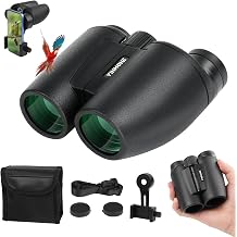 12X30 Compact Binoculars for Adults Kids Bird Watching Small Lightweight HD | Portable Mini Binocular with Phone Adapter BAK4 FMC Lens for Travel Wildlife Safari Sports Concerts Gift for Men Women Kids