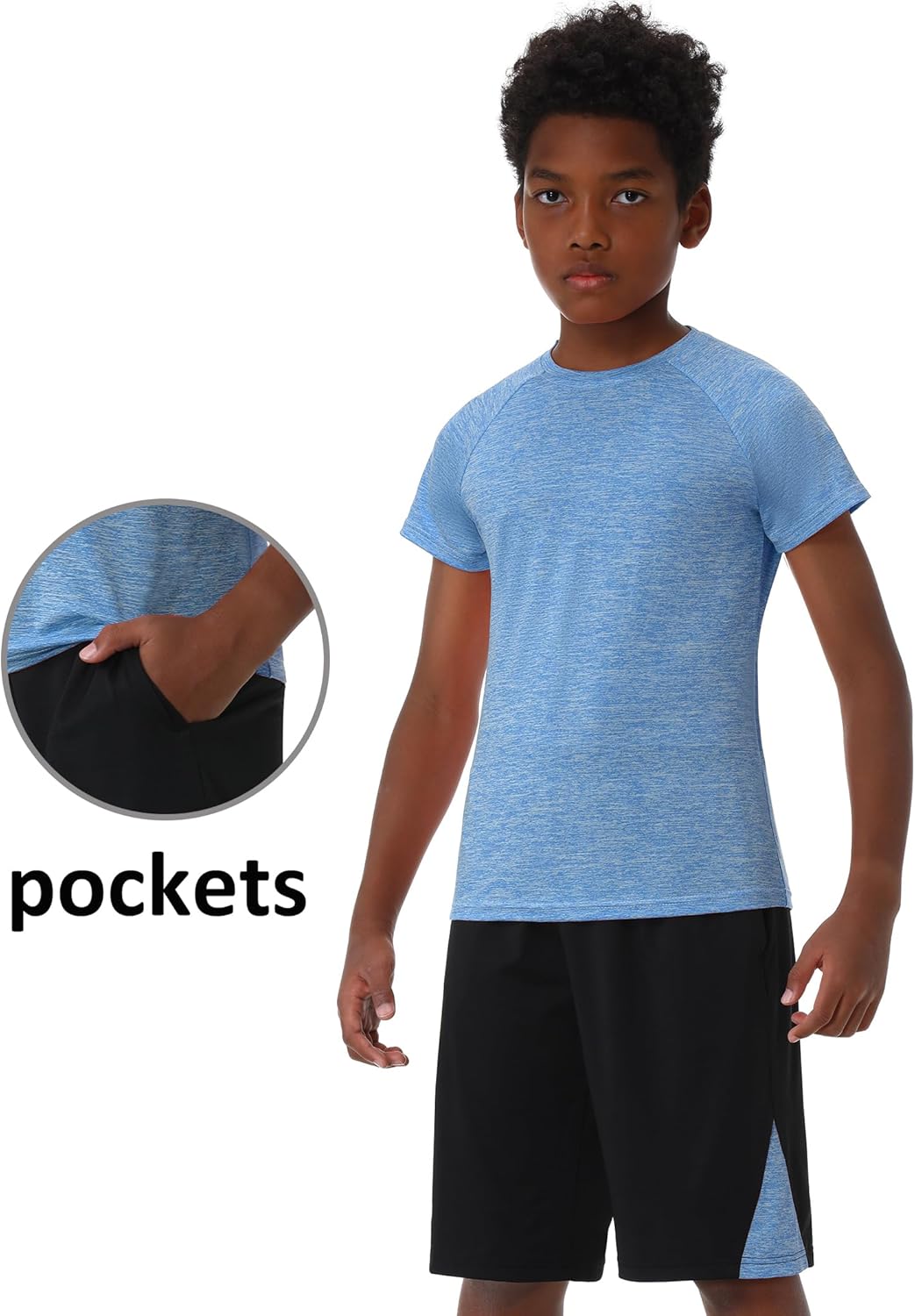 EXARUS Boys Short Sets Athletic 2 Piece Summer Outfits With Pockets Quick Dry Lightweight Heather Sports Sets Youth - Image 3