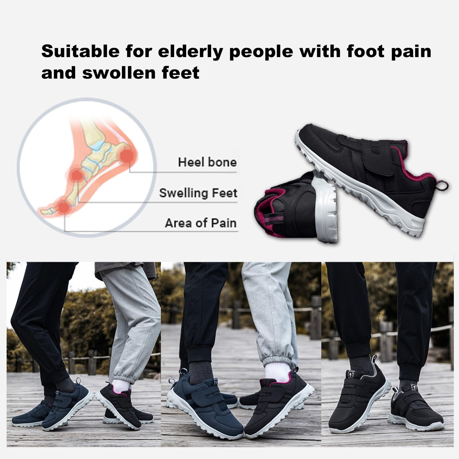 Scarpe Diabetiche per Uomo E Donna. Larghezza del Laccio Regolabile per Anziani con Dolore Ai Piedi.