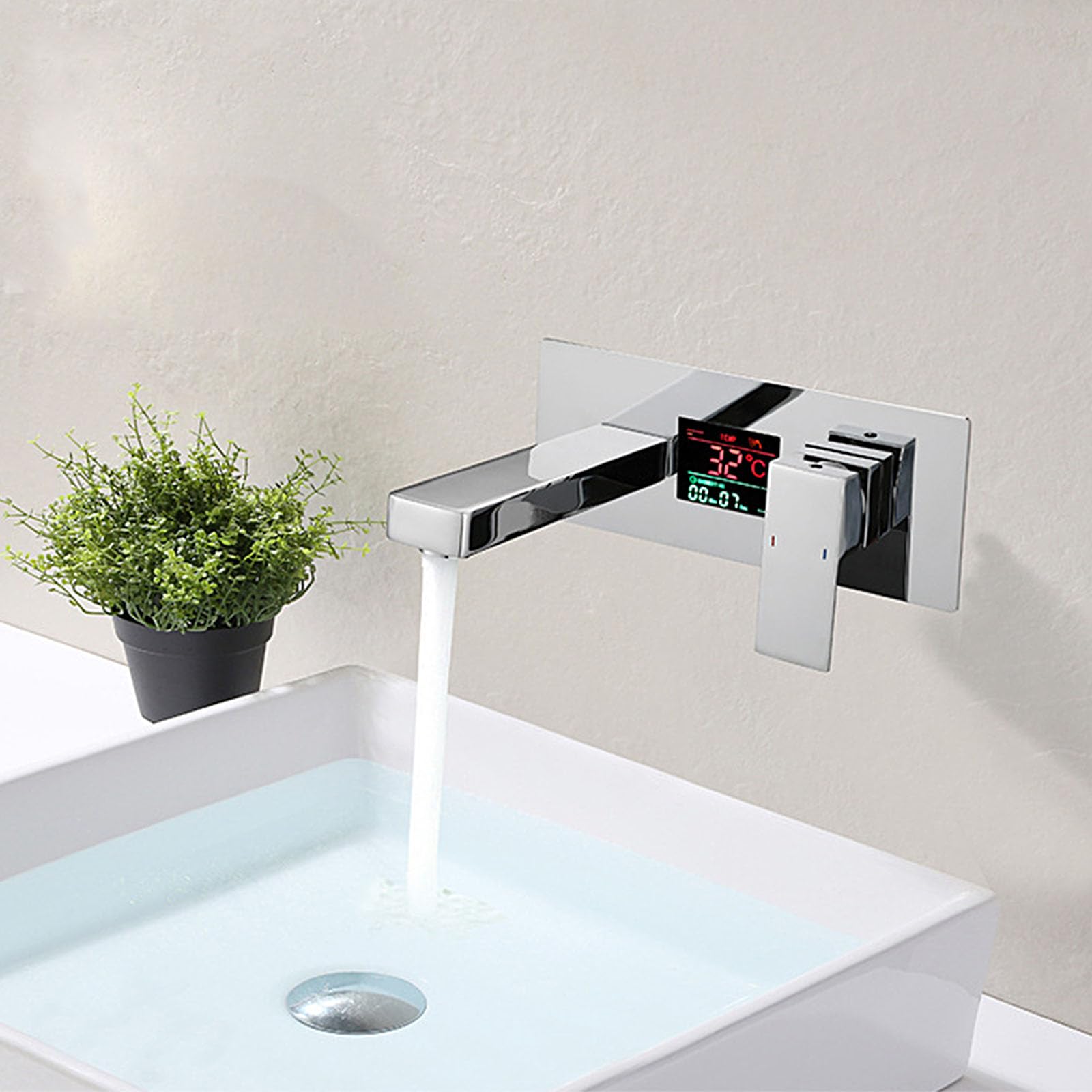 Riempitrice per vasca da bagno a parete,Rubinetto per lavabo a maniglia singola con display digitale,Rubinetto per lavabo in ottone,Cromo