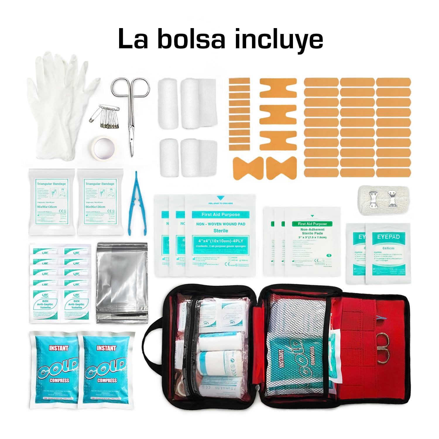 Active Era Botiquín Primeros Auxilios 90 Piezas Hielo Kit Lavado Ojos Manta Emergencia Hogar Coche