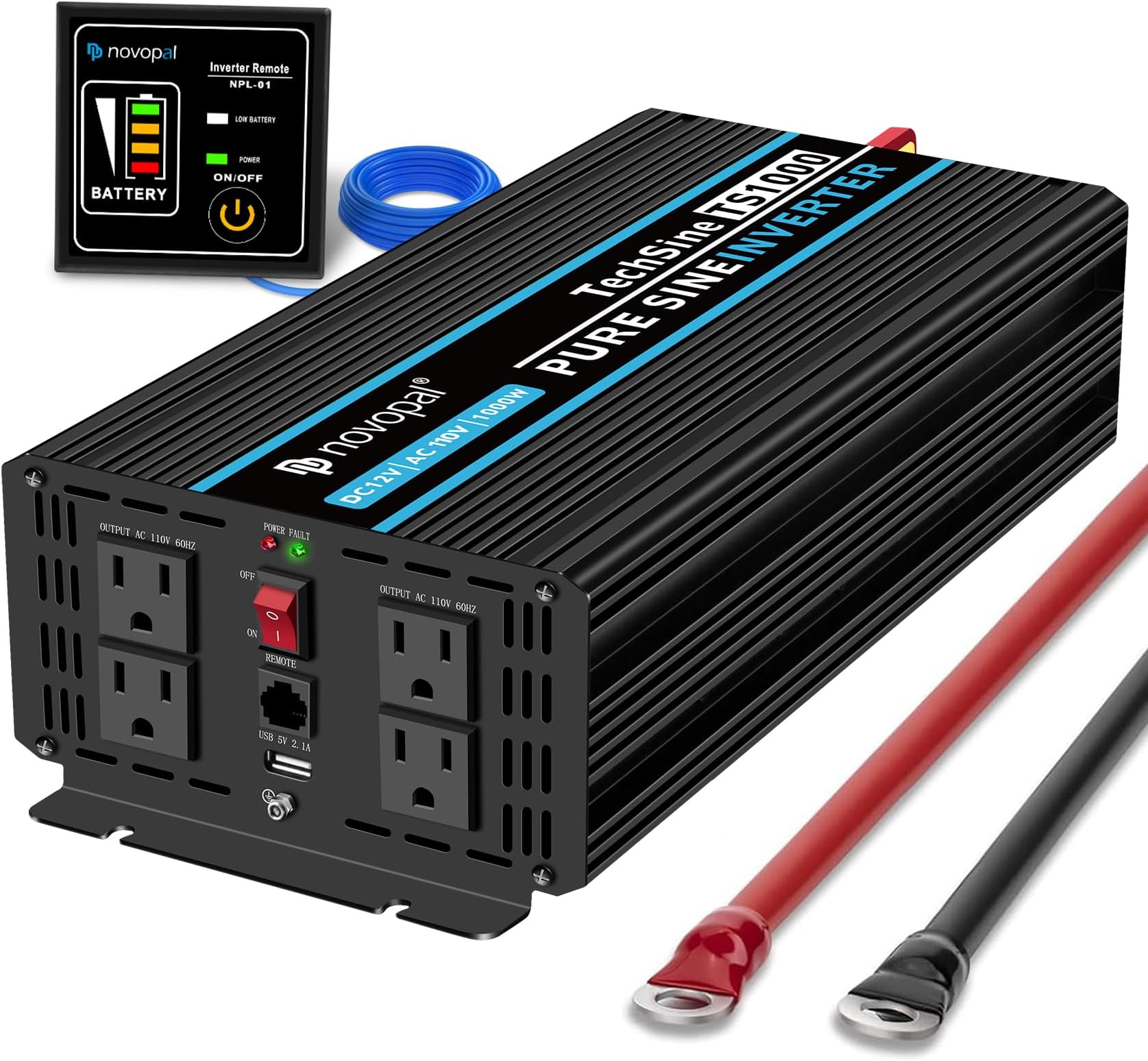 NOVOPAL 1000 Watt Pure Sine Wave Inverter 12V DC to 110V 120V AC