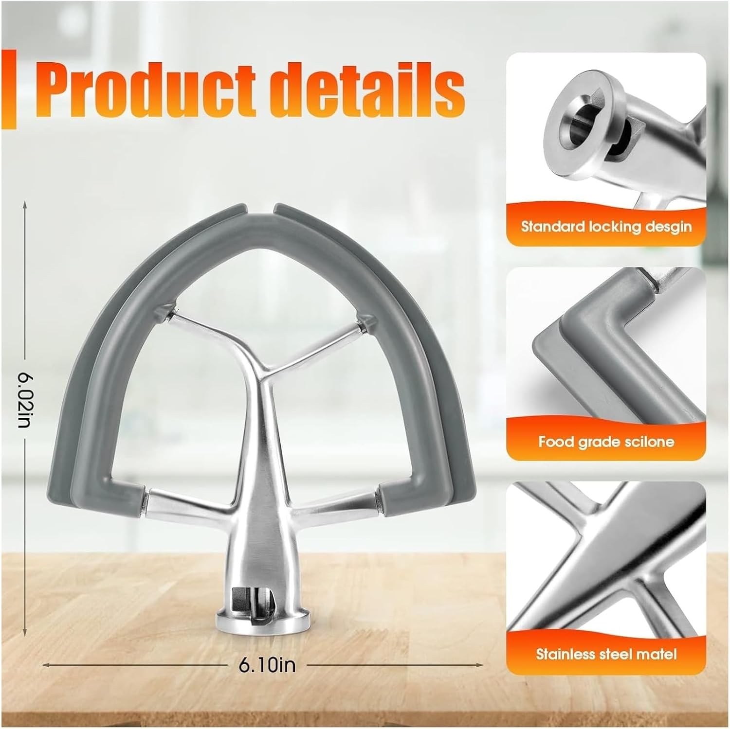 Flex-Edge Paddle Attachment，Compatible With Kitchenaid，4.5-5 QT Tilt-Head Stand Mixer Replacement Silicone Beater Bowl Scraper Blade