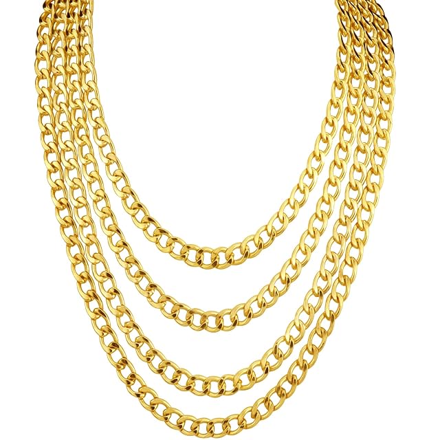 4 Pack 18 20 22 24inch Different Size Fake Gold Chain Hip Hop Rapper Faux Gold Stainless Steel