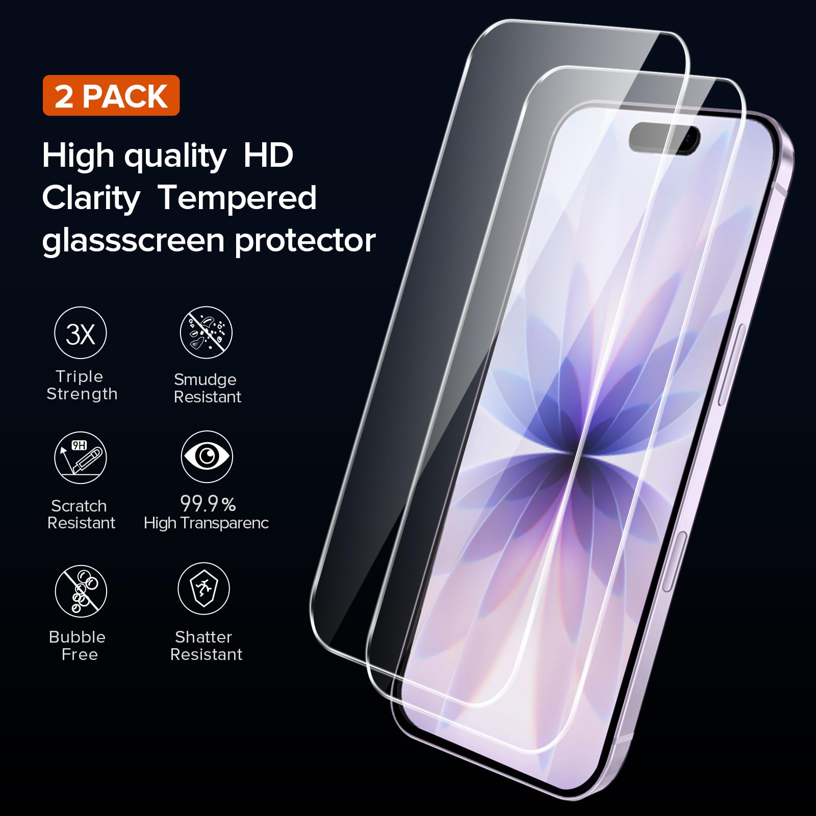 iVoler Anti Ingiallimento Chiaro Cover per iPhone 17 6.3 Pollice con 2 Pezzi Pellicola Vetro Temperato, [Antiurto di Grado Militare] Custodia Trasparente Sottile Case