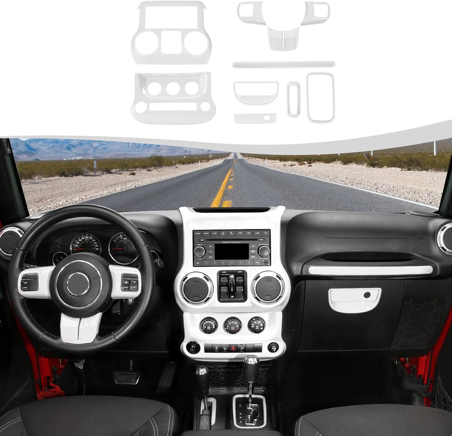 10PCS Full Set Interior Trim Kit for 2011-2018 Jeep Wrangler JK JKU,Center Console Trim, Dashboard Conditioning Switch Co-Pilot Handle Armrest Box Gear Shift Cover Trim(Pink)