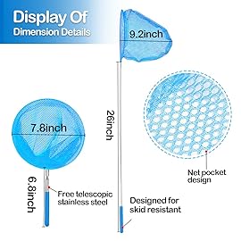 Skrtuan Telescopic Butterfly Fishing Net for Kids - 34 Extendable Outdoor Bug & Insect Catcher with Anti-Slip Grip, Fish & Ladybird Tools (5-Pack)