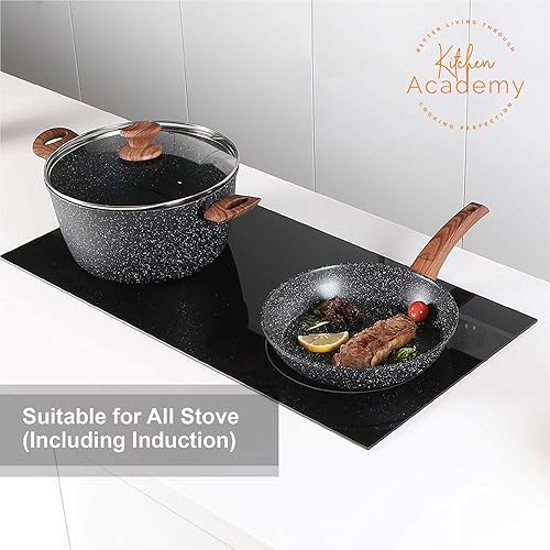 Miniatura 3 de Kitchen Academy Induction Cookware Sets - 12 Piece Cooking Pan Set, Granite Black Nonstick Pots and Pans Set Negro