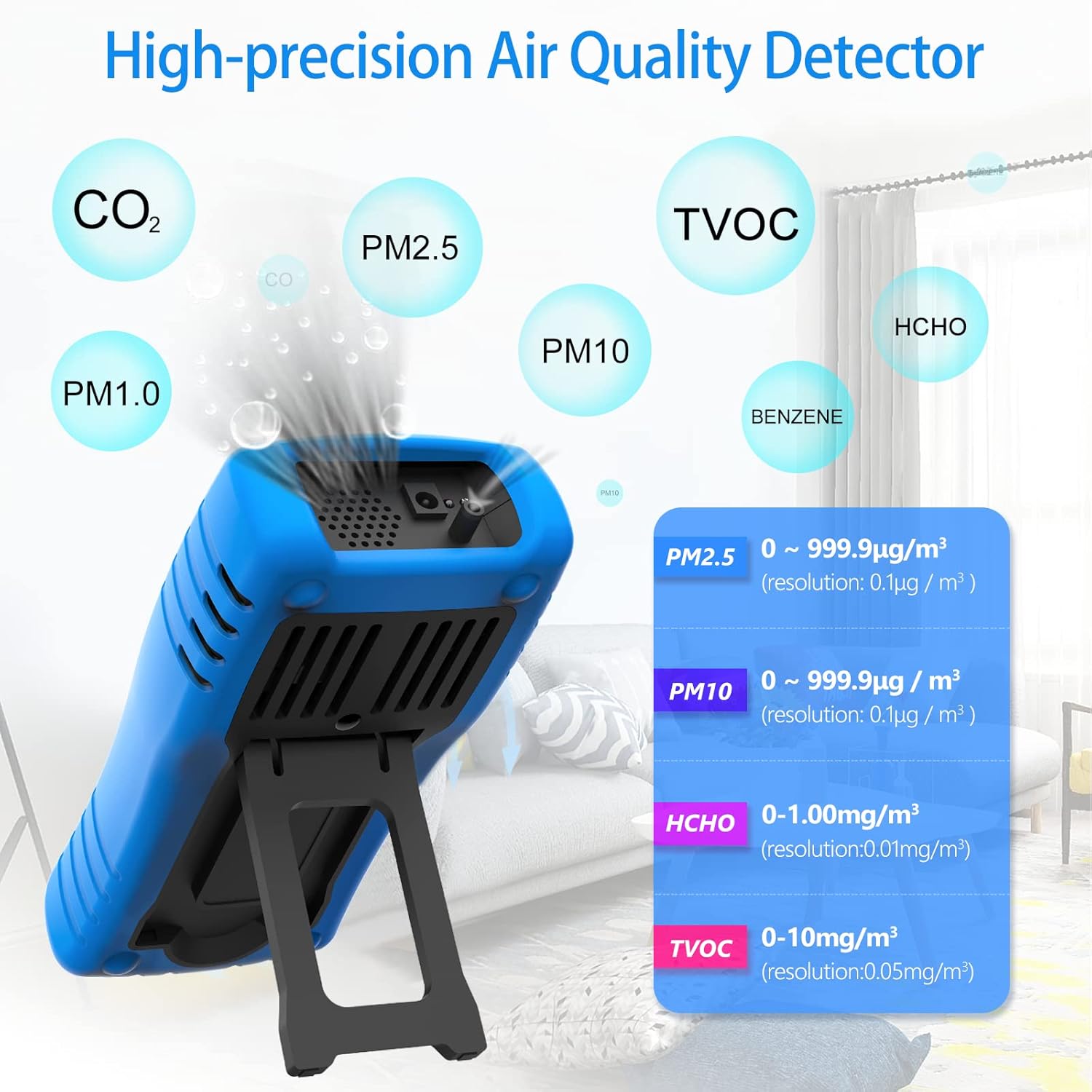 Indoor Air Quality Monitor, Professional Formaldehyde Detector, Digital Air Pollution Sensor for
