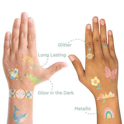 Stephen Joseph, 55 Temporary Tattoos for Kids, Glow in the Dark Tattoos, Temporary Kids Tattoos for Boys and Girls, Fake Tattoos Kids, Birthday Party Favors for Kids 3+, Glow Shark