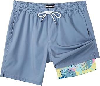 Onlytime SURF CUZ Mens Swim Trunks with Compression Liner Quick Dry Swim Shorts 7" Swimming Trunks Stretch Zipper Pockets