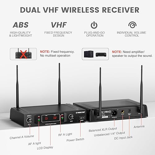 Miniatura 3 de Sistema de micrófono inalámbrico Phenyx Pro VHF juego de micrófono inalámbrico con 1 mano  1 auricular1 solapa  1 mochila señal estable largo
