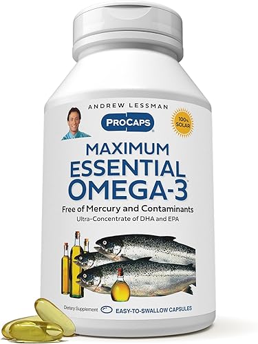 ANDREW LESSMAN Maximum Essential Omega-3 sin sabor, 180 cápsulas blandas  Aceite de pescado omega-3 ultrapuro de 1200 mg de DHA alto, sin suplemento