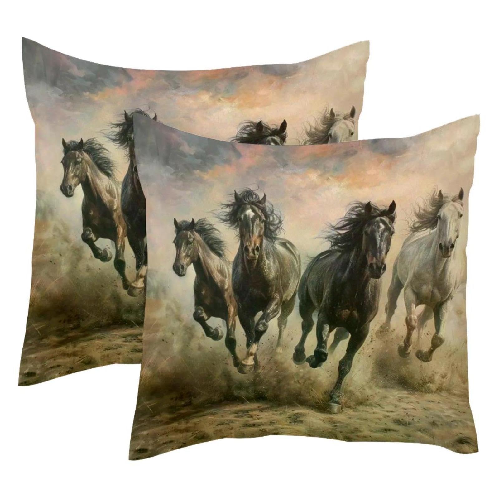 Housses de coussin en velours doux motif chevaux pour une ambiance chaleureuse et cosy