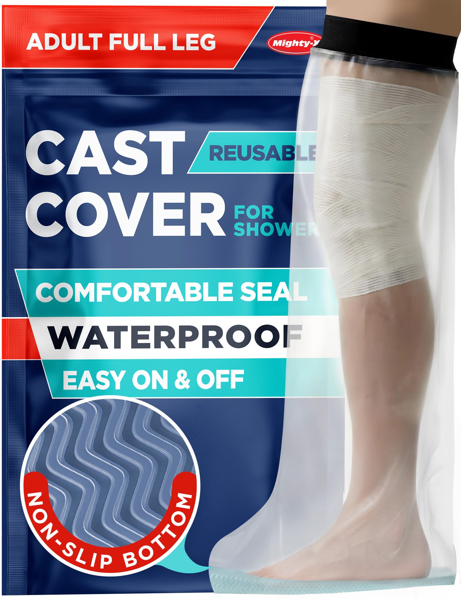View 1 of 100% Waterproof Cast Covers for Shower Leg - Tight Seal - Non-Slip Bottom