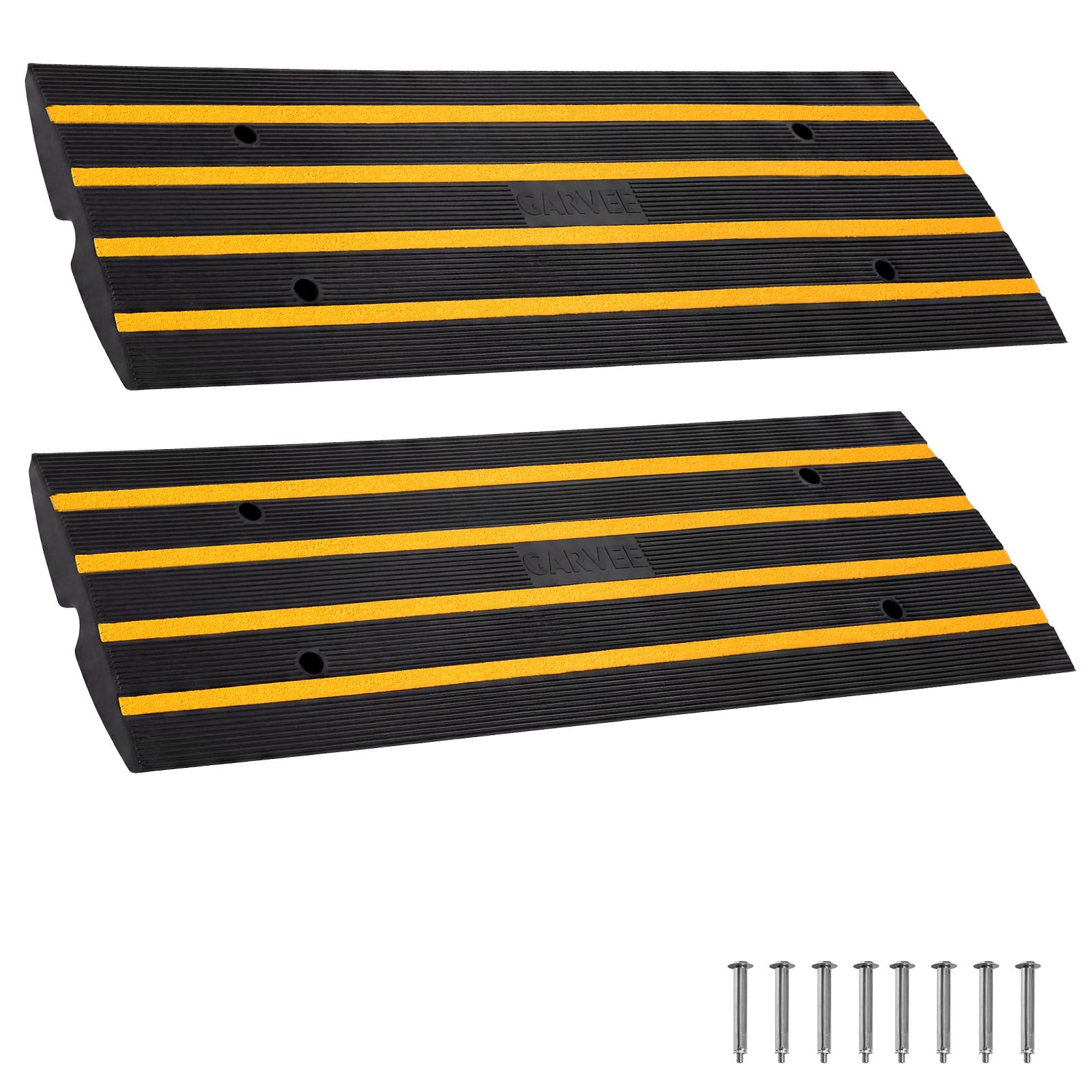 2 Packs 48" Car Driveway Rubber Curb Ramps, Heavy Duty Driveway Gutter Slope Ramp, Low Profile Design for Cars, Water Channel for Drainage, Curbside Bridge Ramp for Loading Dock Garage Sidewalk