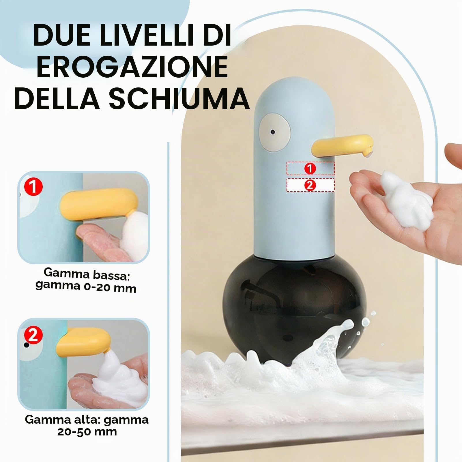 Dispenser per sapone Impermeabile Ricarica, 400ml Adorabile Papera Dispenser Automatico Di Sapone Schiumoso per Cucina, Bagno, Ricaricabile (Tipo 1)