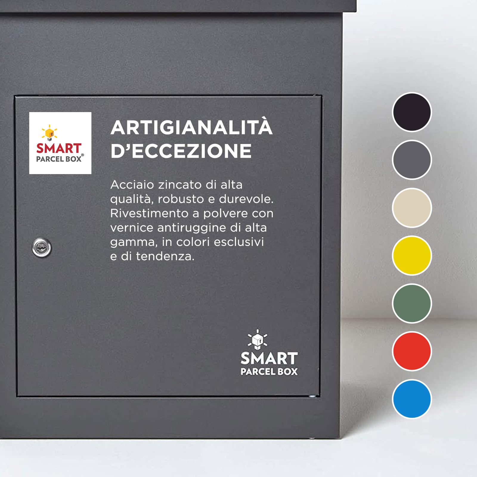 Smart Parcel Box - Cassetta per lettere/pacchi media Grigio scuro con accesso frontale in acciaio