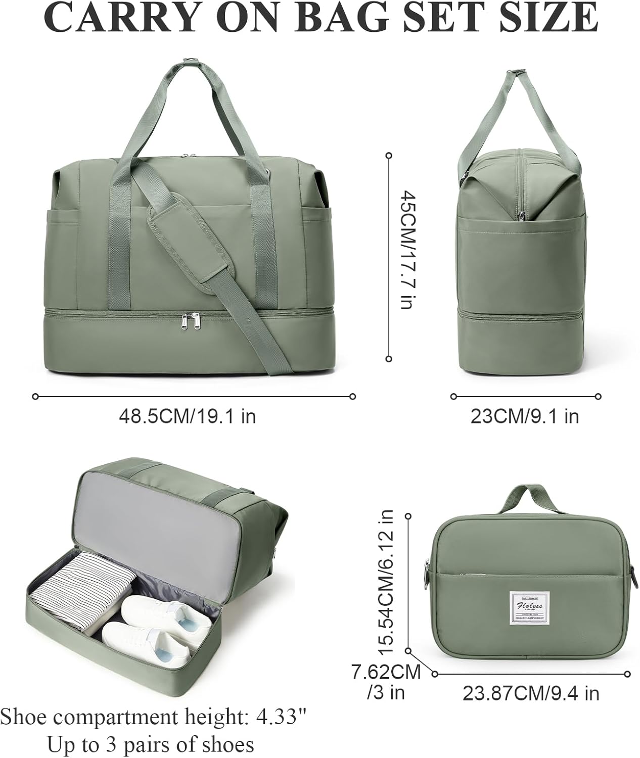 HYC00 Travel Duffel Bag, Weekender Bags for Women with Shoe Compartment & Wet Pocket, Large Carry-on Overnight Bag for Hospital, Gym, Travel
