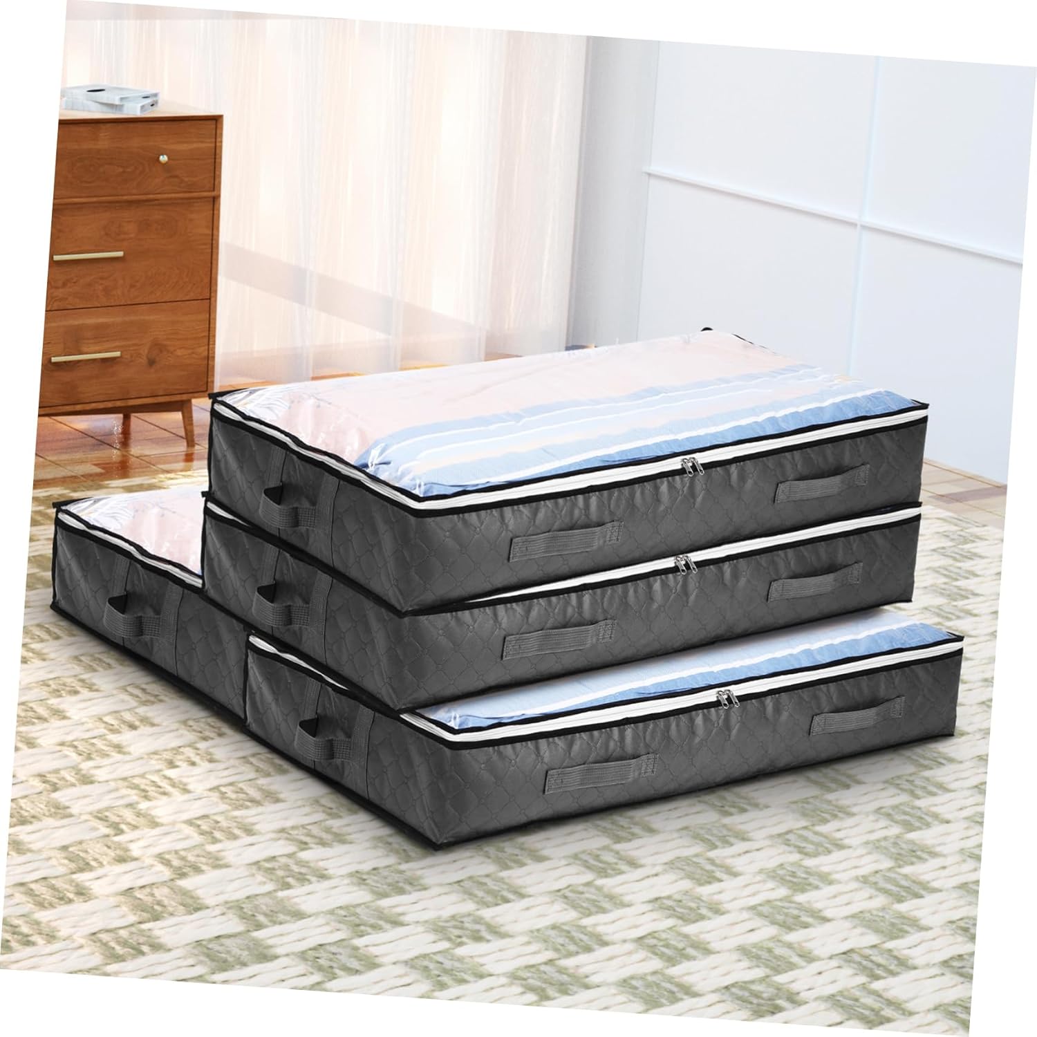 Cabilock Bed Storage Bags for Clothes 4-piece Set Sturdy Fabric Organizer Space-Saving Storage Solution for Quilts and Comforters for Bedrooms and Closets