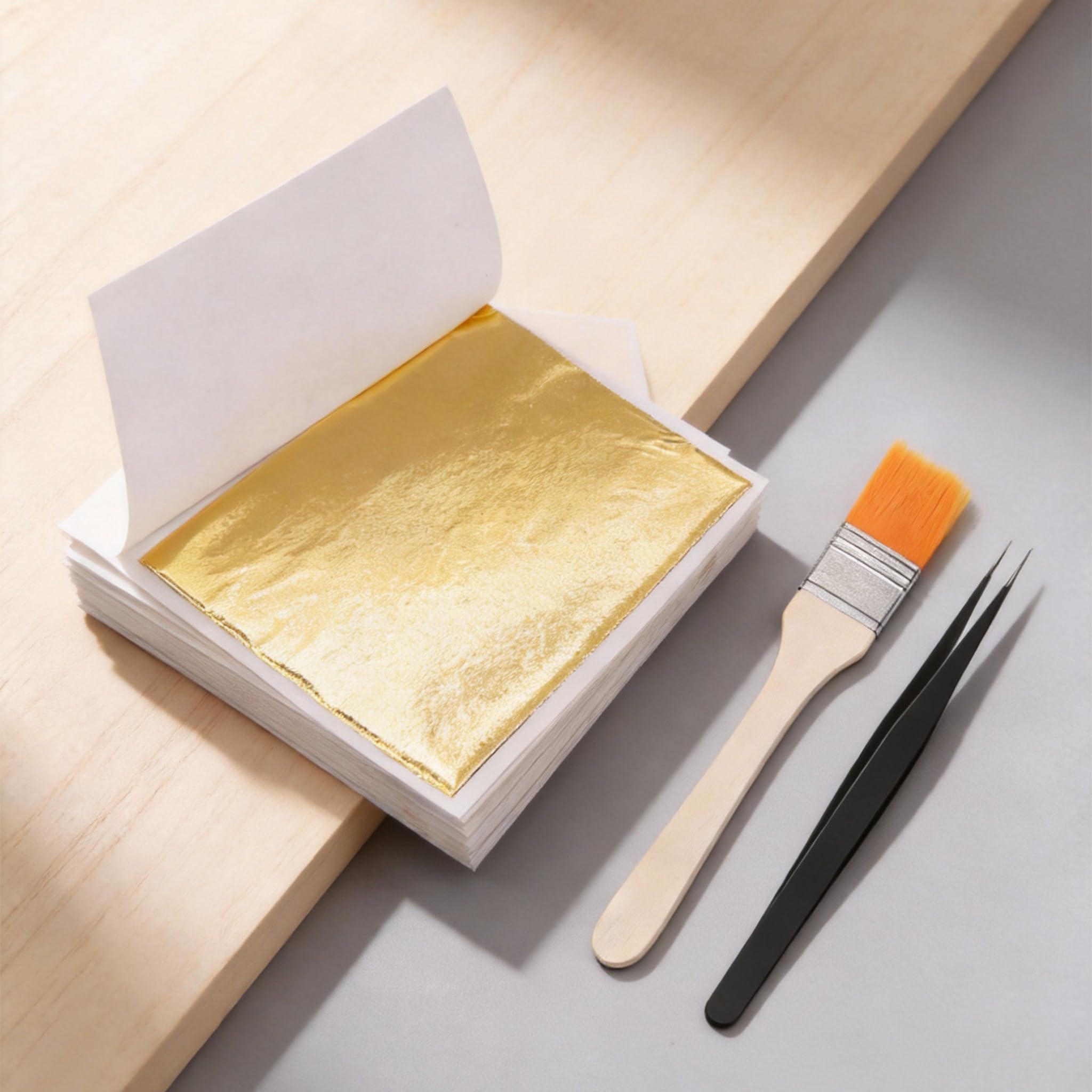200 Hojas de Pan de Oro para Manualidades, lámina de Oro para Manualidades, lámina metálica de Pan de Oro para Pintura acrílica y Bricolaje (8,5 x 8 cm)