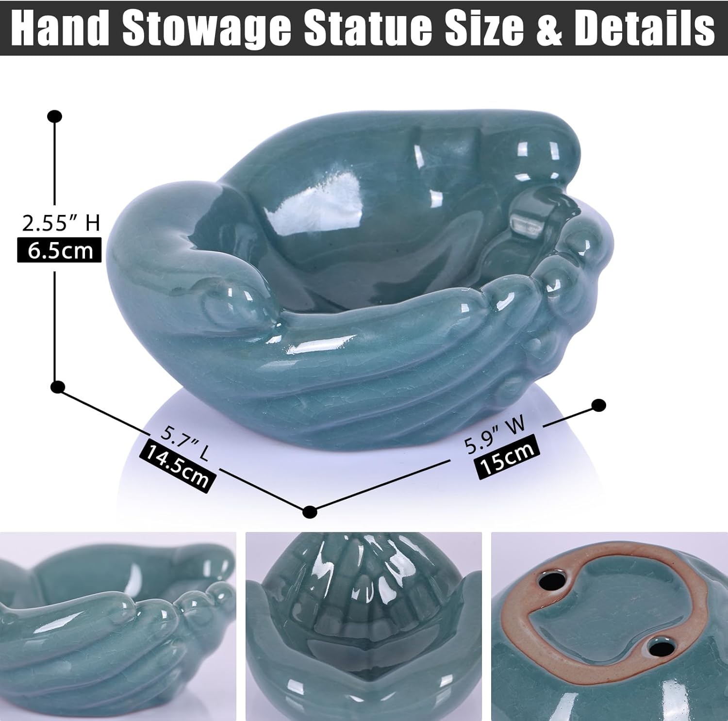 Ceramic Hands Bowl Dish Sculpture, Giving Hands Candy Holder for Succulent Planter, Crystal Rock Holder, Office, Keys Bowl for Entryway Table (Blue)