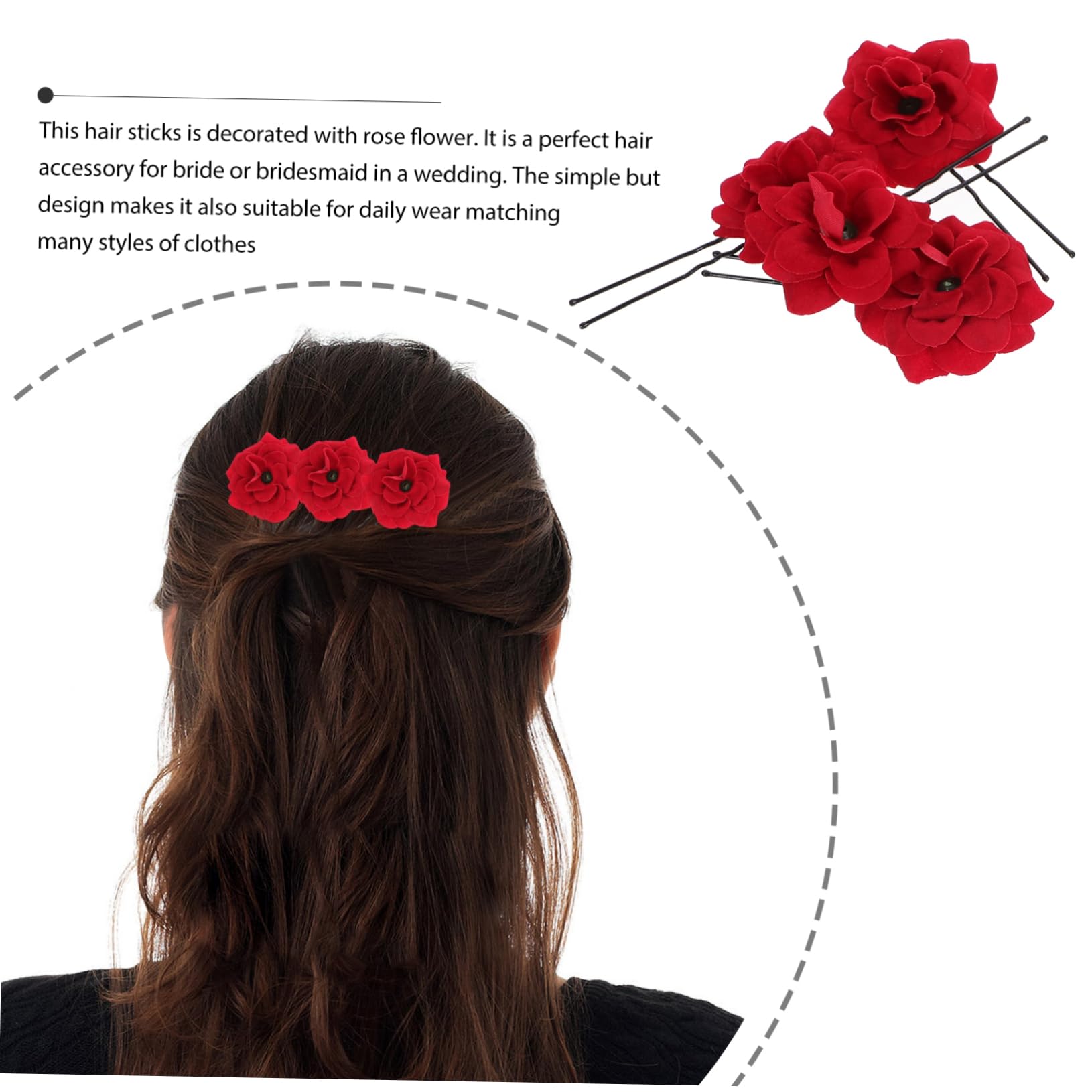 FRCOLOR 10 Sets – Langlebiger Haarschmuck Für Die Braut Haarnadel Dekorative Haarnadel Braut-haarstab Rosenblume Haarstäbchen 6 Stück X 10