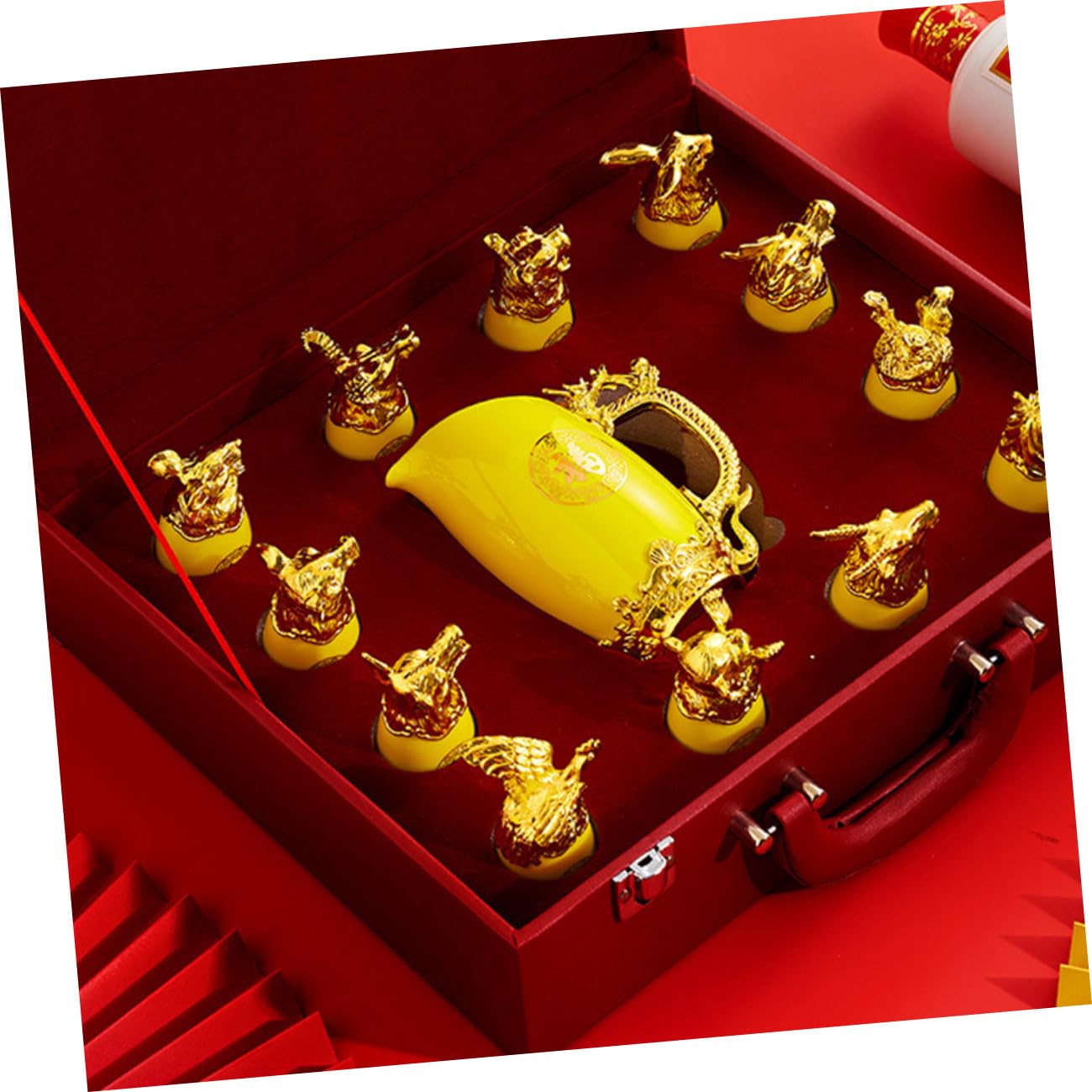 Set di 12 Bicchieri in Porcellana Zodiacali Cinesi per Vino Bianco Dosatore, Resistente e Raffinato, per Casa e Bar, Design Unico Animale Giallo Stili multipli