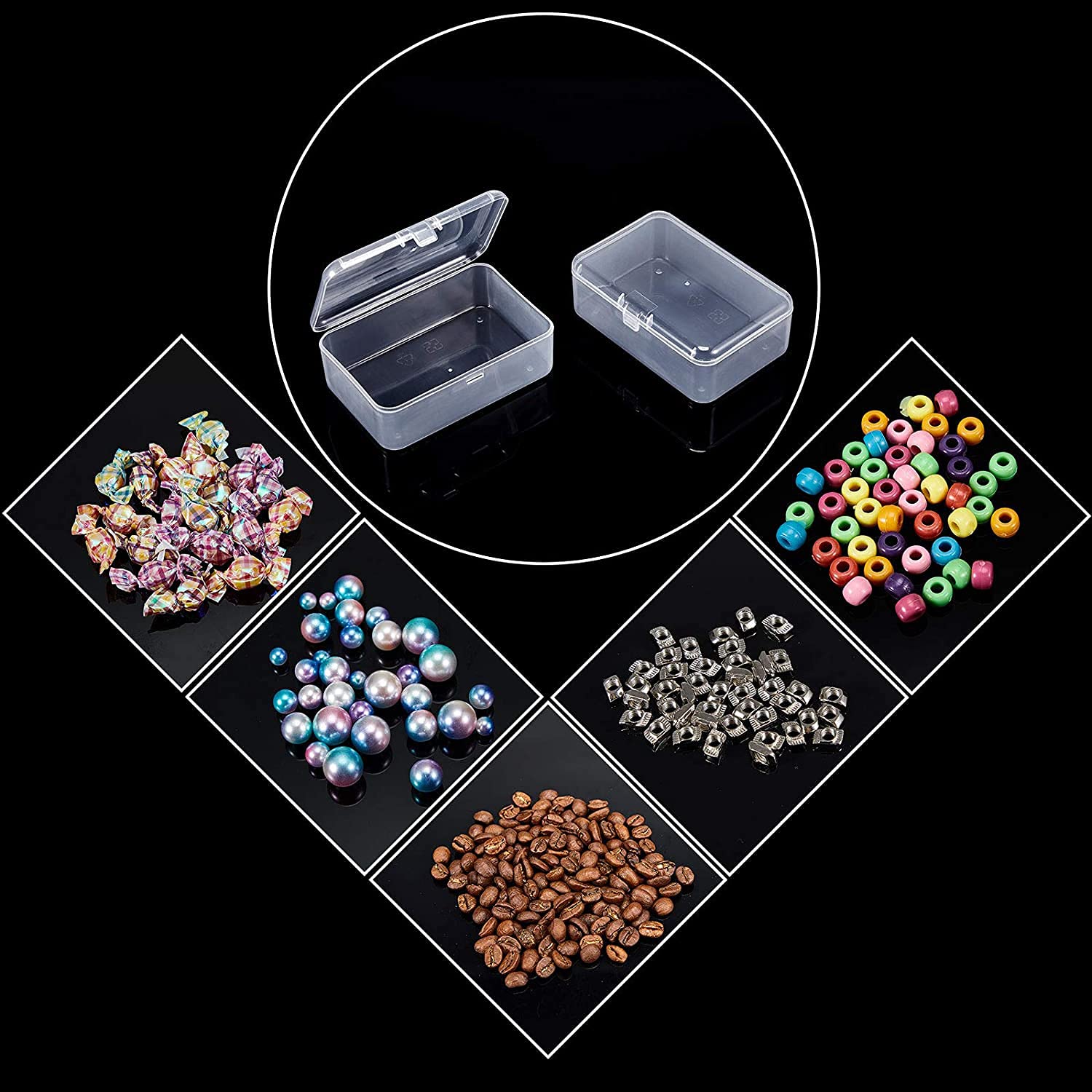 DELFINO 12 Pack Clear Plastic Beads Storage Containers Box with Hinged