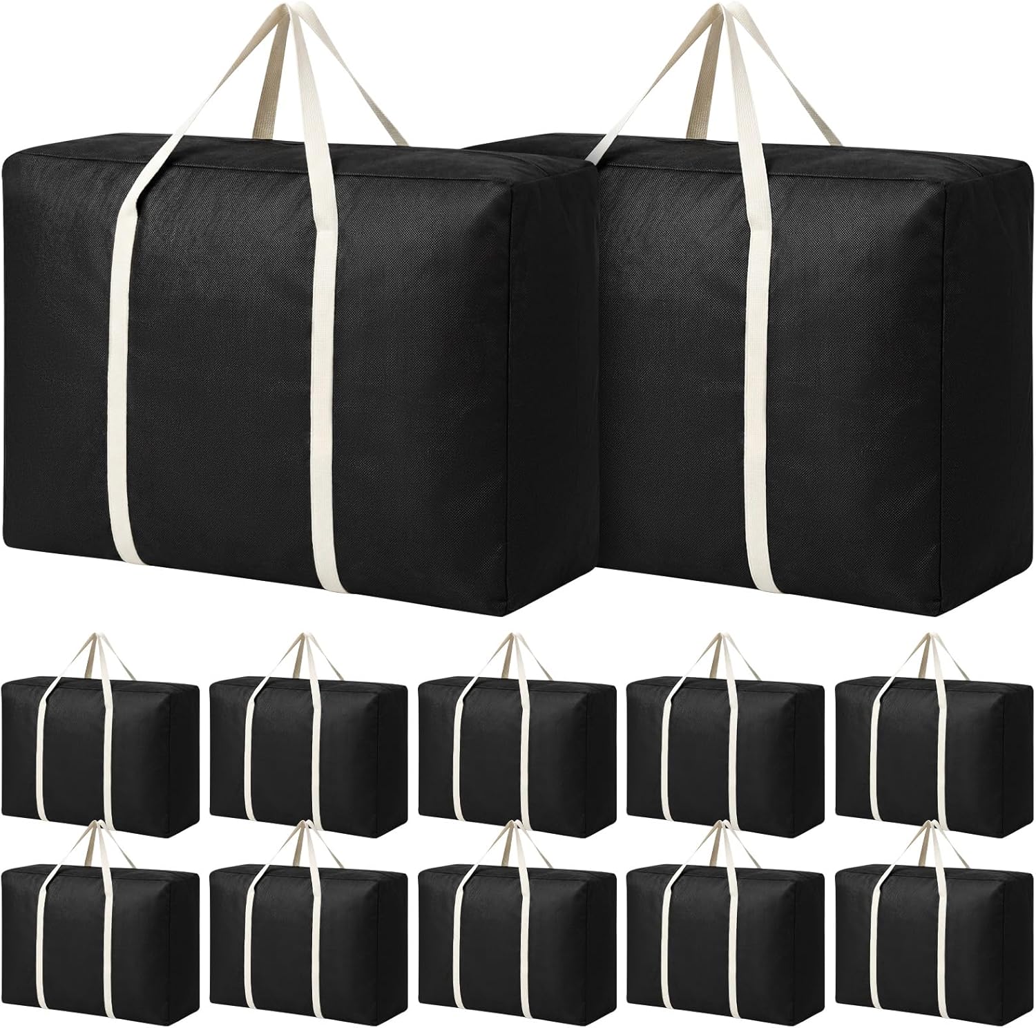 Sadnyy 12 Pack Extra Large Moving Bags Bulk with Carrying Handles & Zipper 32 Gal /120 L Reusable Waterproof Packing Bags Foldable Storage Organizer for Clothes, Bedding, Comforters(Black)
