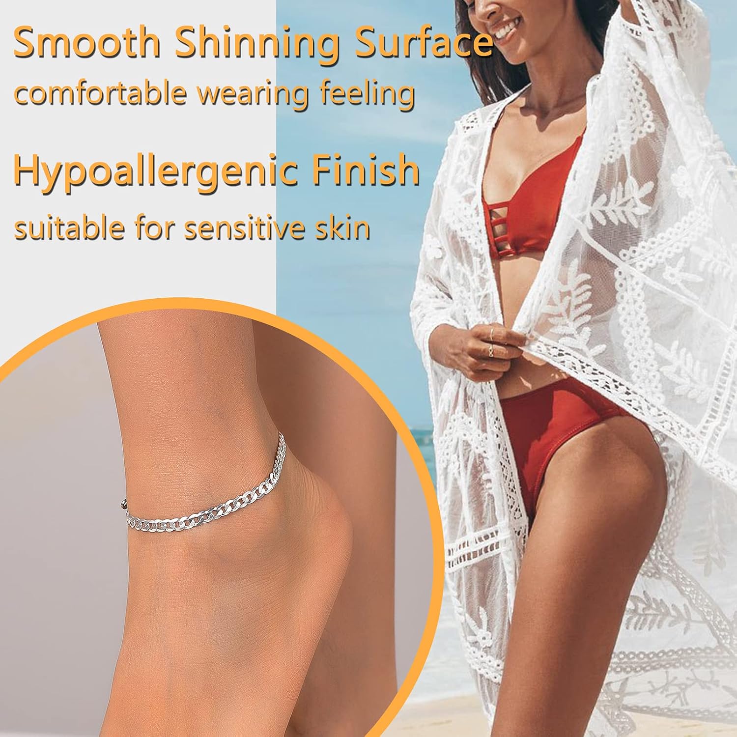 PROSILVER 925 Sterling Silver Ankle Bracelets For Women, Stylish Chain Anklets, Summer Beach Jewelry, 8.6-10.6 Inch Adjustable, Come with Box - Image 5