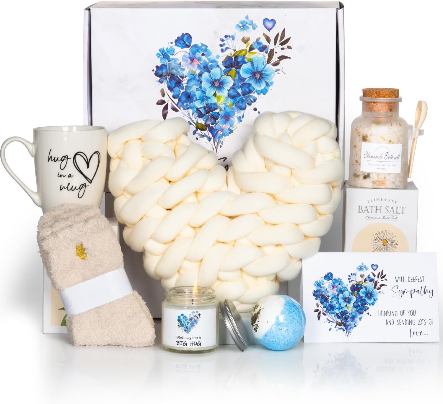 Sympathy Gift Baskets, Condolences Gifts for Bereavement Grief - Sorry for Your Loss of Loved One/Mom/Dad/Husband, Thinking of You Box, Grieving Care Package for Women Men Friends(Ivory Pillow)