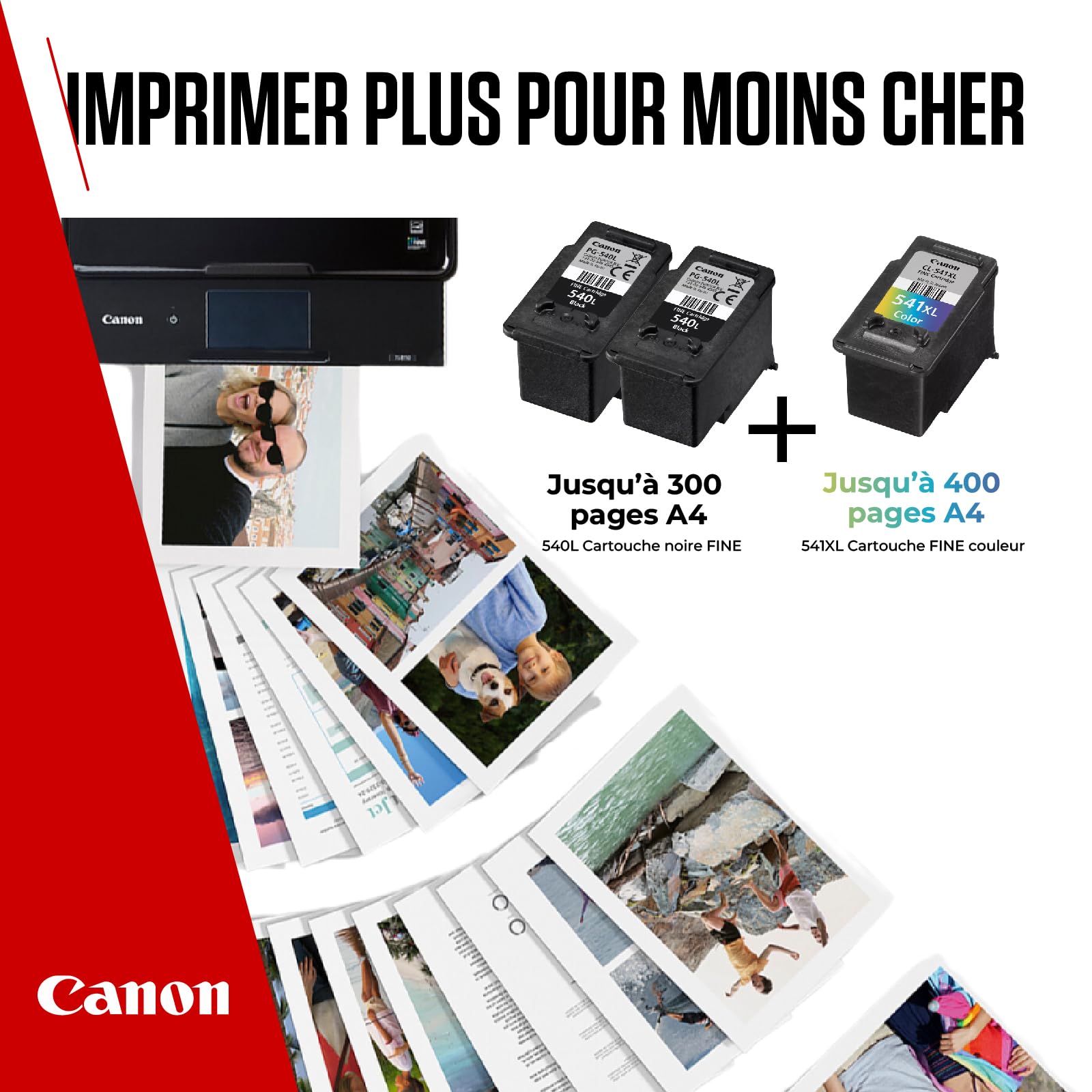 Canon PG-540 L CL-541 XL Pack de 3 Cartouches Capacité XL (2 x Noir capacité L, 1 x Couleur capacité XL) certifié (Emballage Carton)