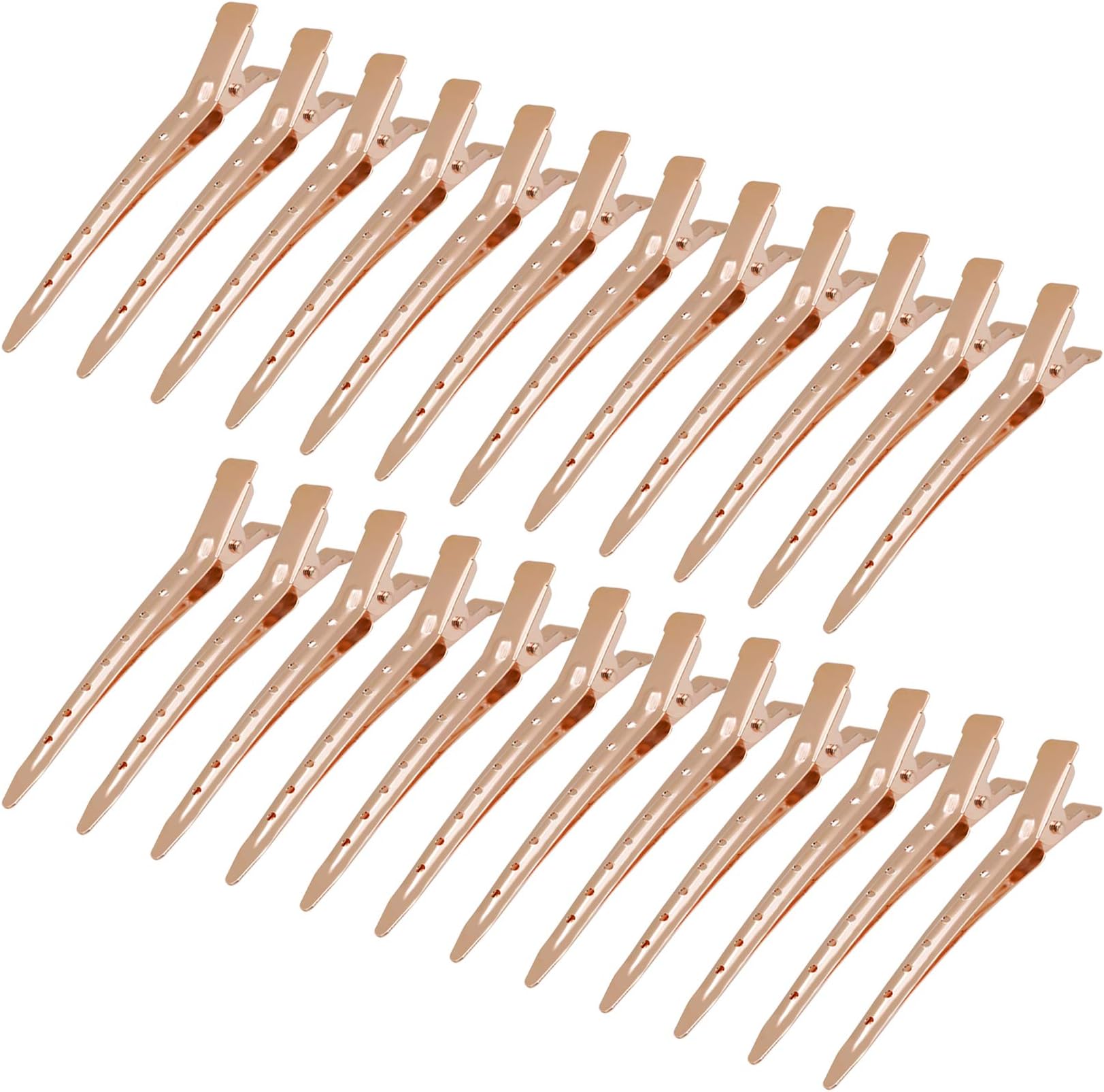 24 Packs Duck Bill Clips, Bantoye 3.35 Inches Rustproof Metal Alligator Curl Clips with Holes for Hair Styling, Hair Coloring, Rose Gold