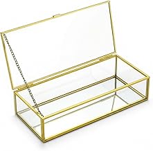 QWORK® Decorative Vintage Gold Box Transparent Rectangular Jewelry Box, 23.3*10*5.4cm, for Jewelry Organizer
