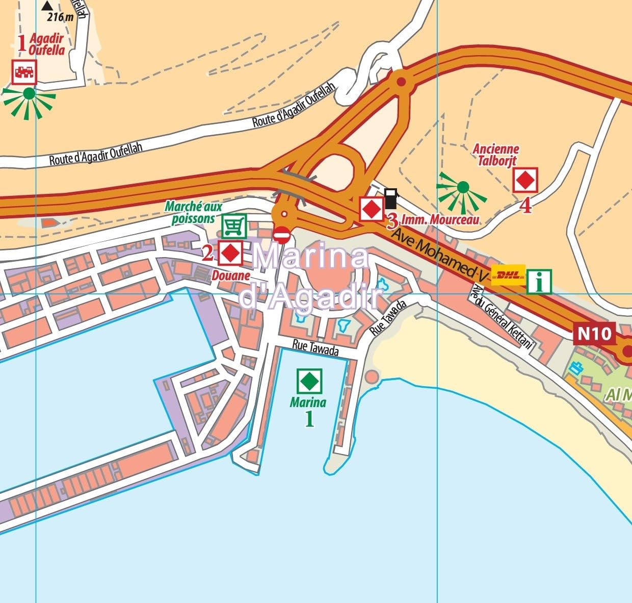Stadtplan Agadir - Cityplan Inezgane 1:15.000 + GPS-Waypoints: Marokko - Mit Ausflugstipps: SP Agadir