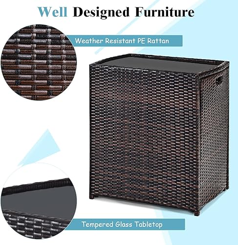 Miniatura 5 de HAPPYGRILL Juego de 3 piezas de mimbre para patio, juego de comedor de ratán para exteriores, juego de muebles de patio con cojines para patio,